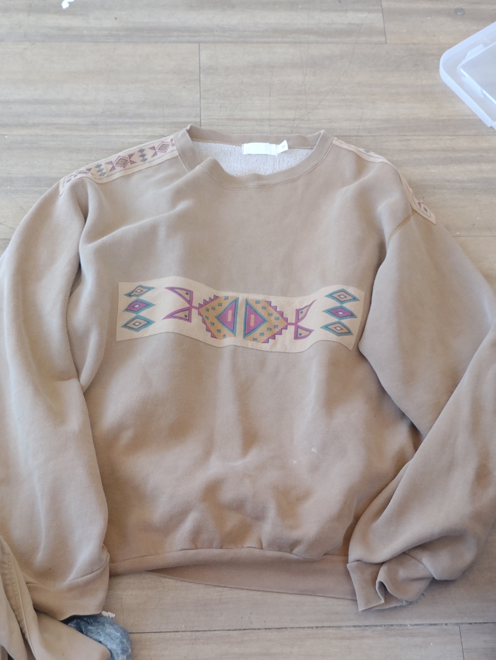 Tan Southwestern Graphic Crewneck Sweatshirt Aztec Size Large